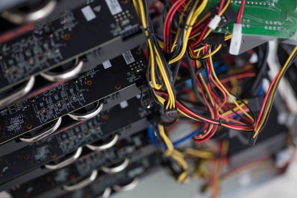 A powerful supercomputer for mining on video cards of blockade technology for the production computing crypto currency blocks